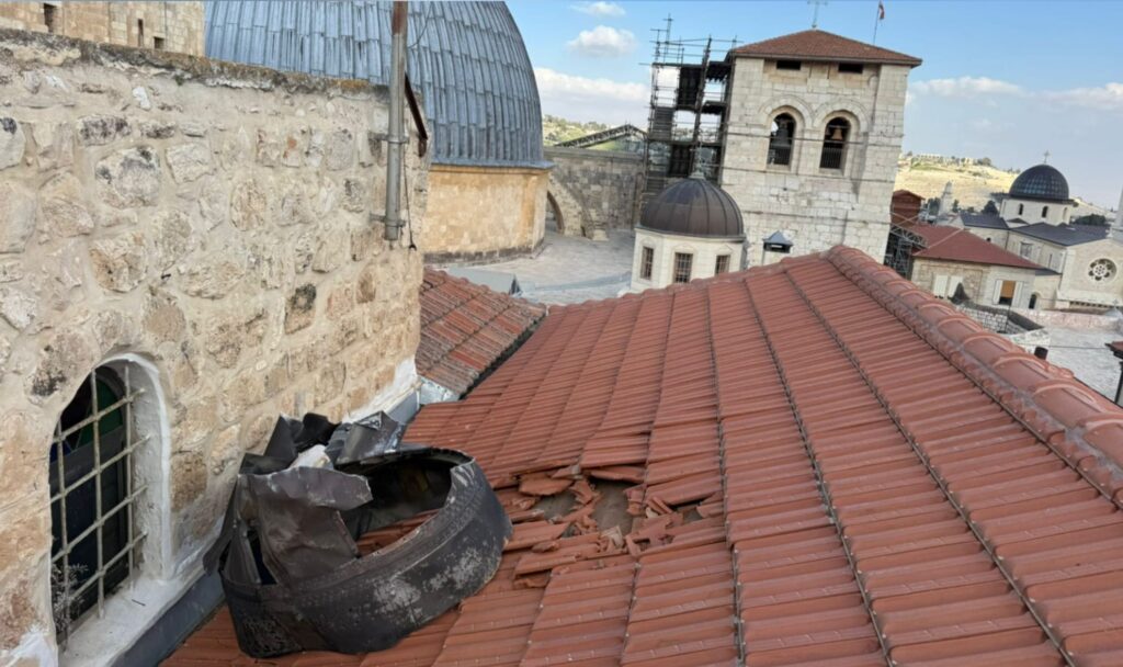 An interception fragments on the roof of  Church of the Holy Sepulchre on March 16 (Source: ZiratNews at X)