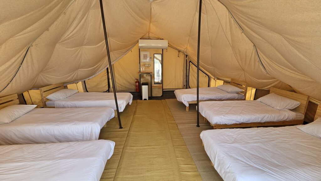 A typical tent with real beds