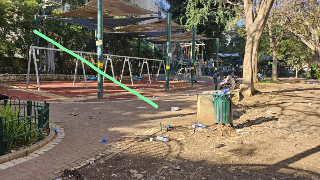 The aftermath of the foam war in the playground near us - Foam and strings spray