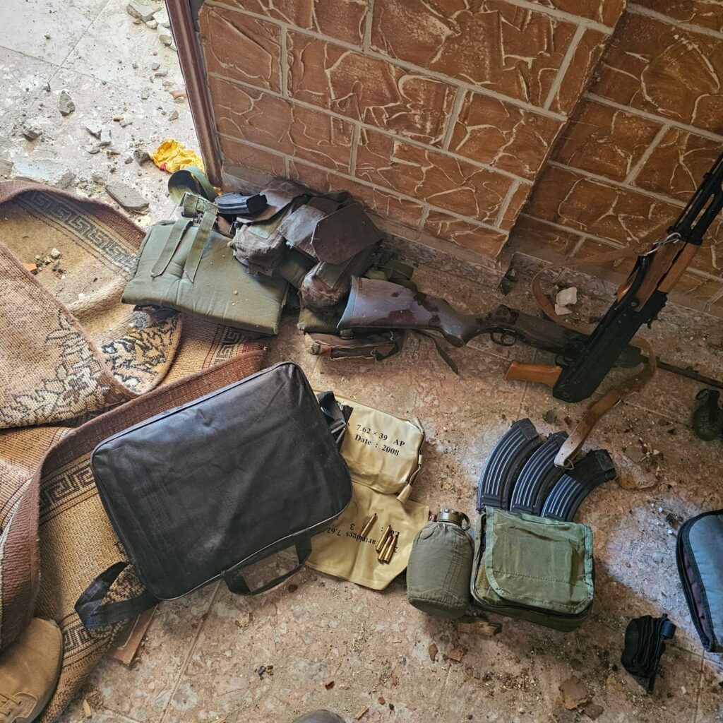 AK-47 in every house, shotgun, magazines, bolts, fighting vest, pouches, hand grande, canteen