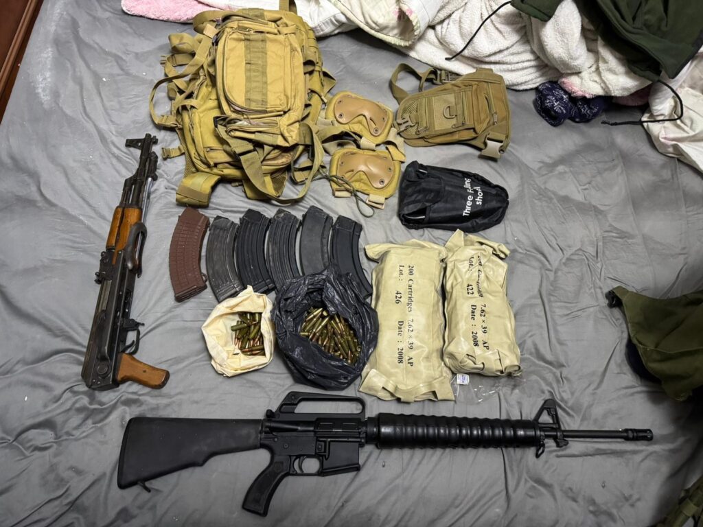 AK-47 in every house, magazines, bolts, fighting vest, pouches, knee pads, M16