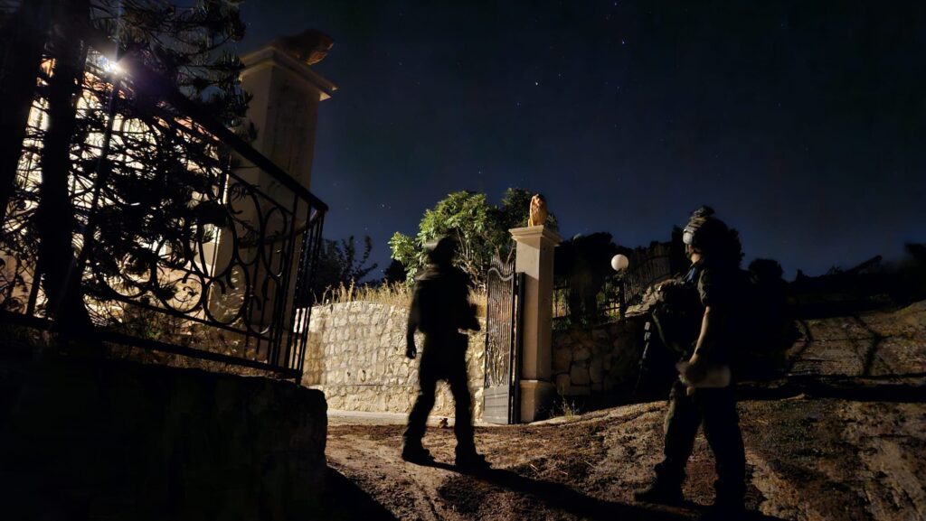 Soldiers working at night in south Lebanon
