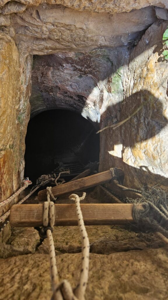 Looking down to the cistern